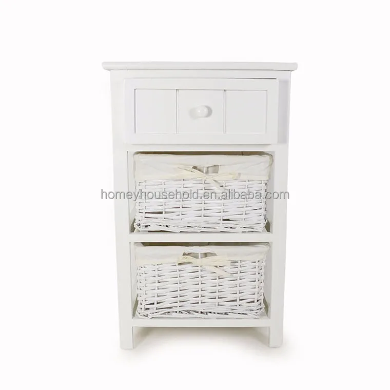 2 Wicker Baskets Nightstand/Bedside Table