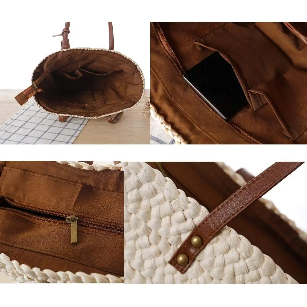 Straw bag leather handles Natural beach straw bag Straw clutch bag