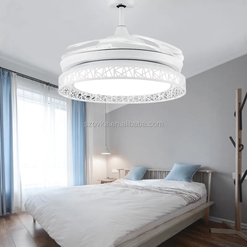 Современный простой потолочный вентилятор с невидимым лезвием и пультом дистанционного управления в виде птичьего гнезда со светодиодной подсветкой