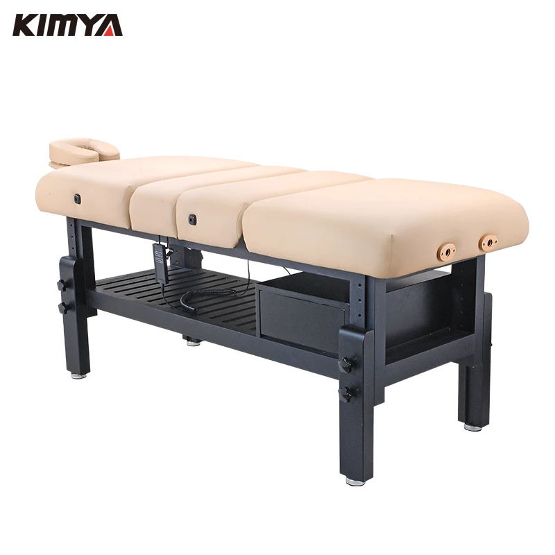 Electric wooden beauty bed with cabinet storage/electric wooden massage table /wooden massage bed for beauty salon