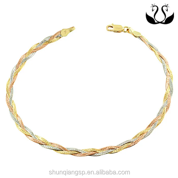 Factory direct grace Tricolor Gold Braided Herringbone custom braided bracelet