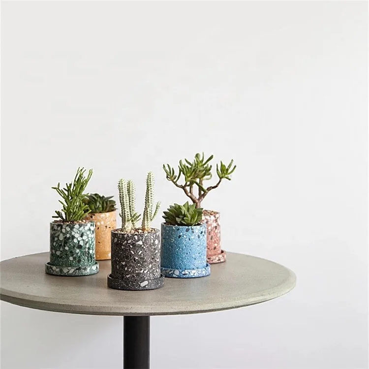 New arrival cylinder cup and saucer shape terrazzo home decor flowerpot / succulent planter pot