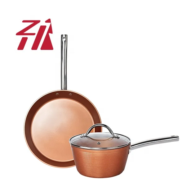 Hot Sale Nonstick Copper Ceramic Coated Aluminum Induction milk fry pan pot non stick Cook Kitchen Wares 5 Pcs Cookware Set