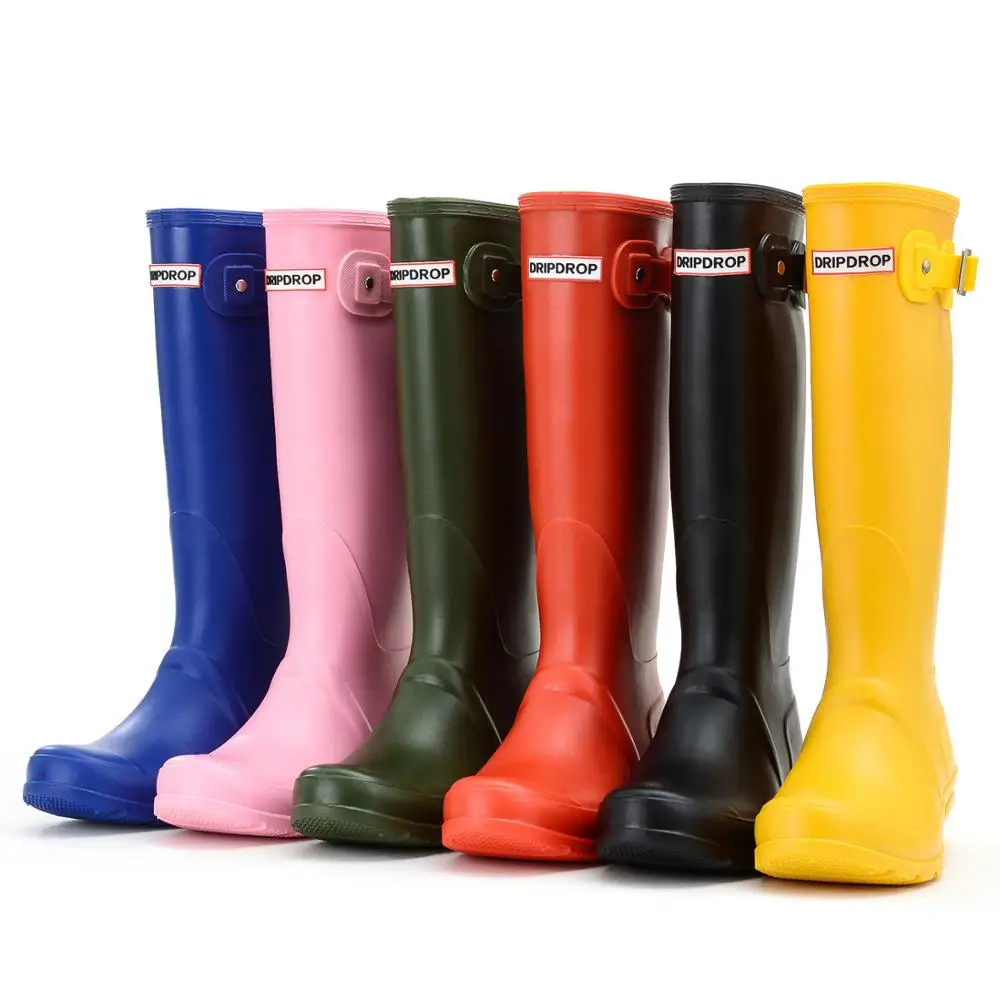 Dripdrop custom original half Wellington Ladies women Tall Rain Boots Red Shiny PVC natural rubber safety Rain Boots for kids
