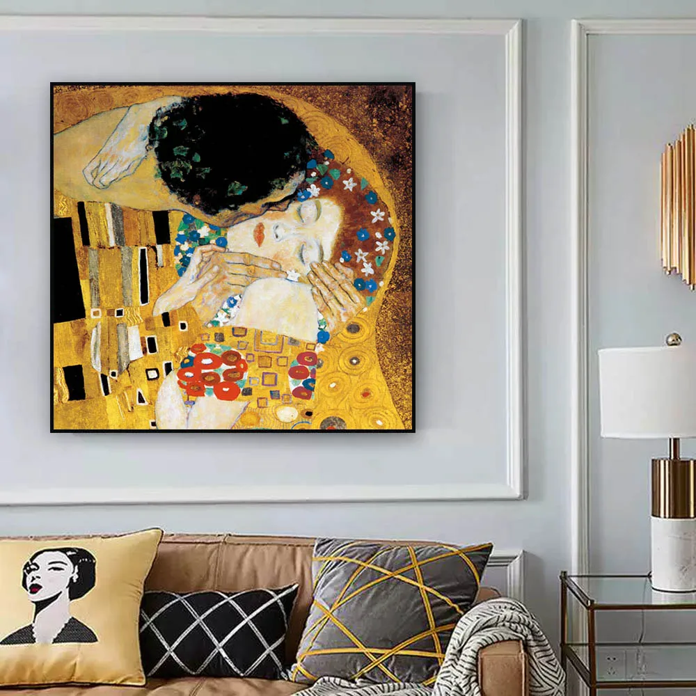 Hot selling hand painted abstract famous gustav klimt the kiss painting