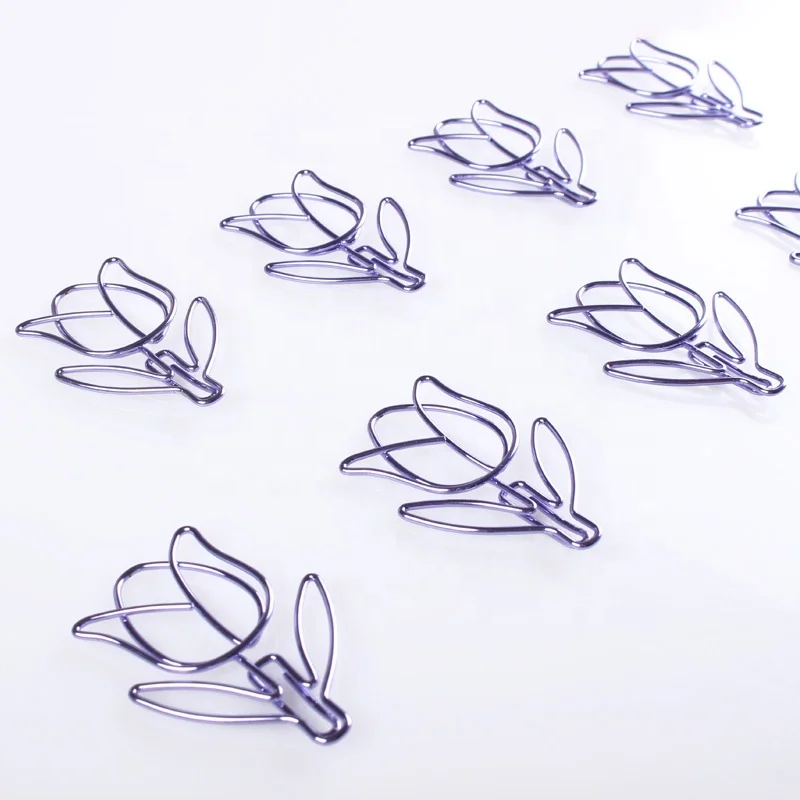 Wholesale Custom Promotion Stationery Gifts sets Purple Flower Rose Shaped Paper Clips