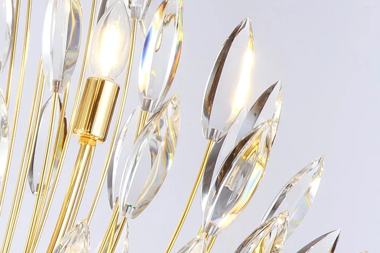 zhongshan Minimalist new design home rooms gold plating gild crystal fire wall ceiling pendant lamp chandelier light