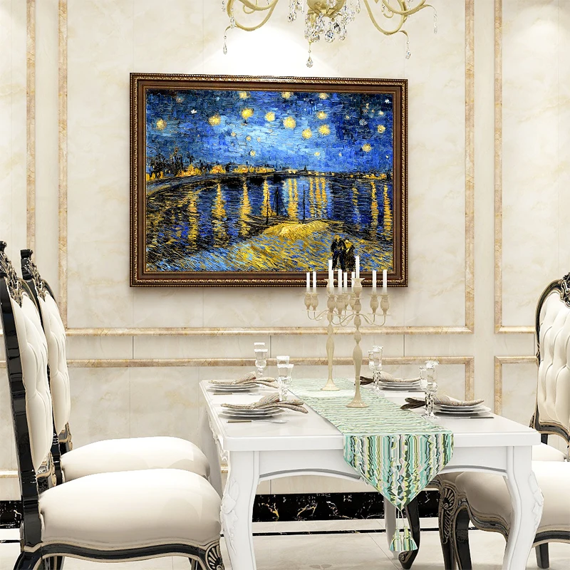 vincent van gogh the starry night landscape famous oil canvas painting reproduction from china scenery picture frame living room