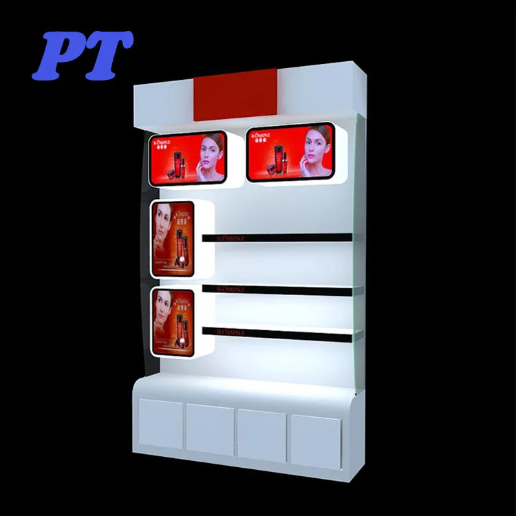 New makeup display wall glass shelves sales cosmetic counter