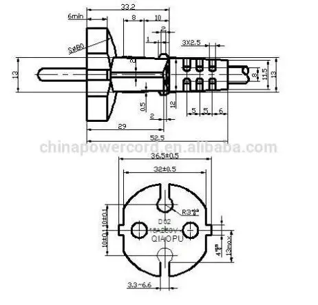16A EU power cord with 2 pin plug ,220v power cord cable
