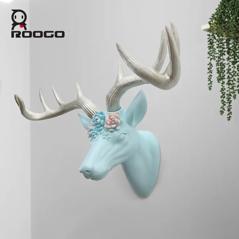 Roogo resin  wreath elk animal head wall hanging
