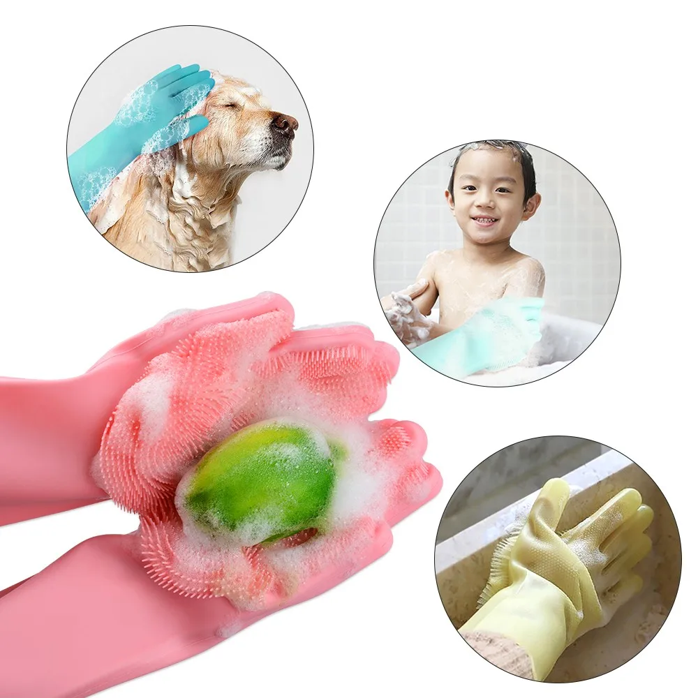 Amazon Food Grade Heat Resistant Silicone Scrubber Brush Kitchen Cleaning Glove Dish Washing Glove