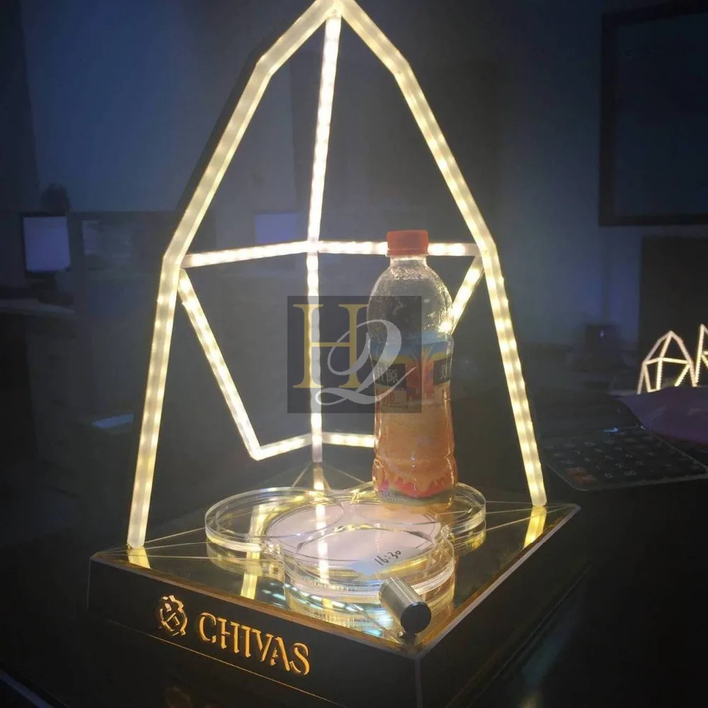 Gold mirror Acrylic led lighting illuminated wine liquor display stand case holder led light bottle holder bar shelf stand