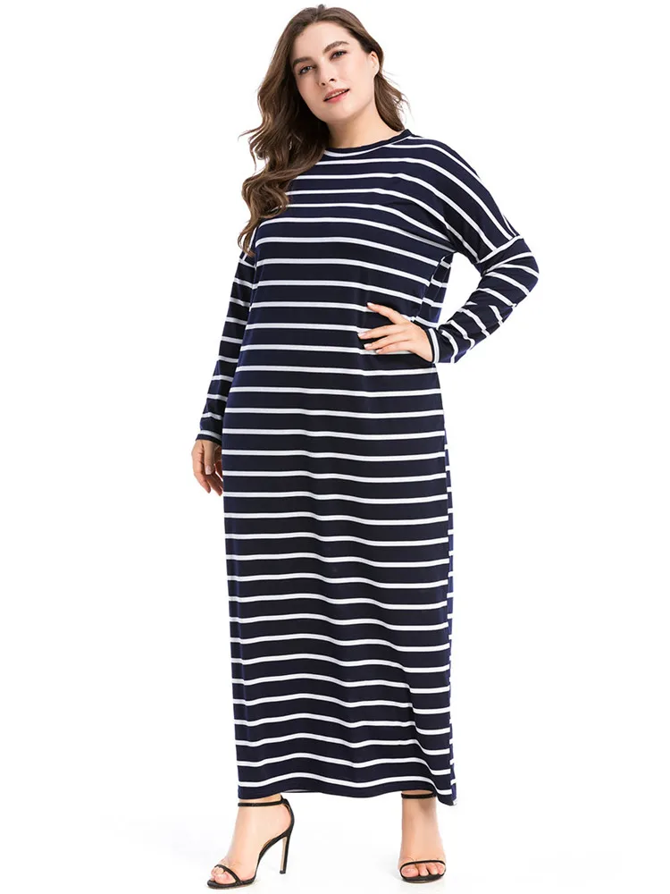 
New arrival wholesale long sleeve striped women maxi plus size dress 