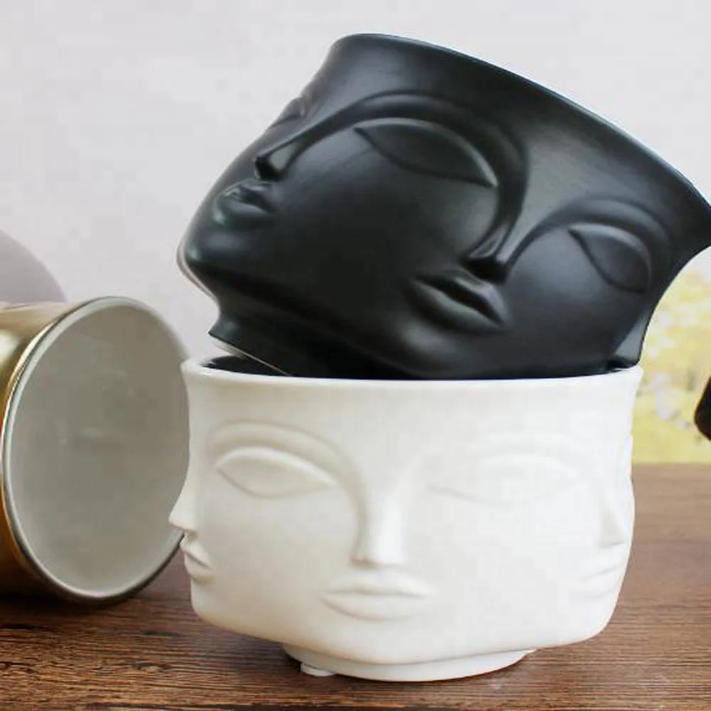 wholesale hot selling ceramic face planter or ceramic pots for plants head pot