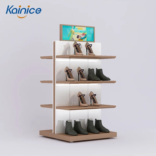 Kainan Wooden Single Side Designer Shoes Display Rack Commercia Sales Painting Shoe Store Display Racks Slipper Display Stand