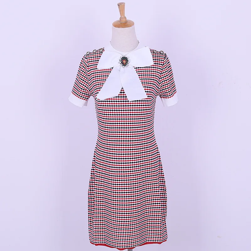 Summer Fit Big Butterfly Knot Stripe Plaids Women Bodycon knitted Sweater Dress women mini dress