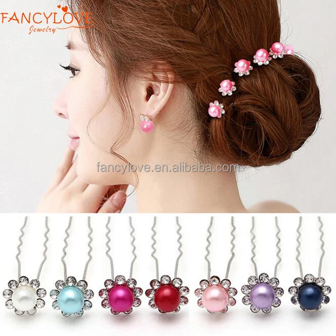 
Fancylove Jewelry U shape hair sticks hair pins with pearls and crystals flower artificial bridal hair accessories 