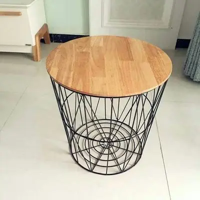 Корзина для хранения белья из металлической проволоки с деревянной крышкой корзины игрушек