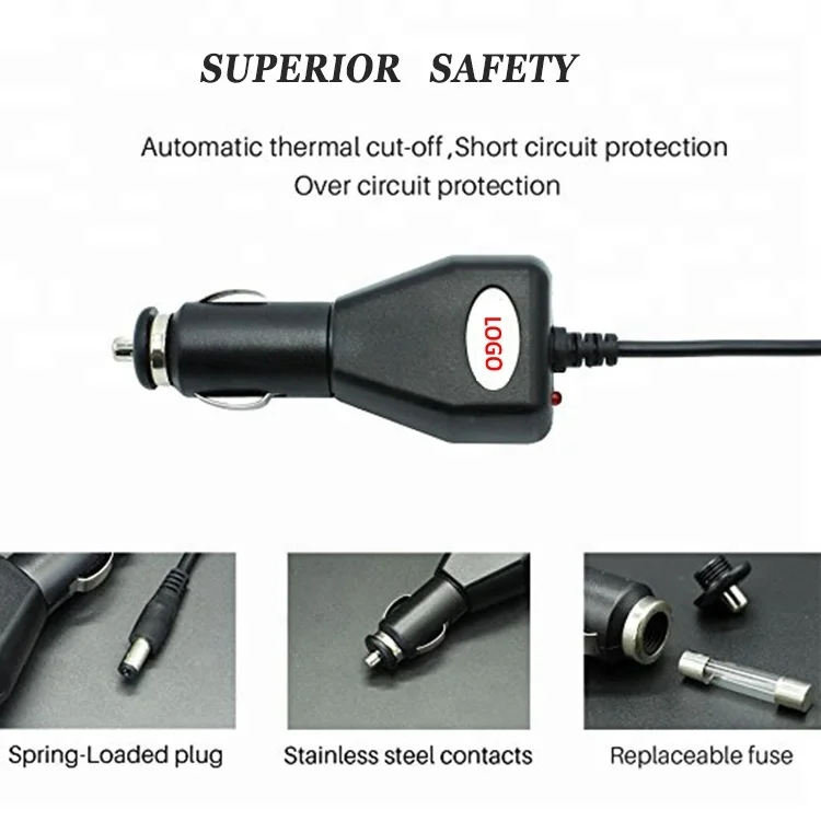 12v 2a car Square cigarette lighter adapter with dc 5.5*2.1mm  8FT extension charging cable