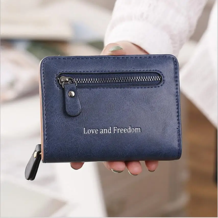 Factory wholesale love and freedom Double zipper short Wallet