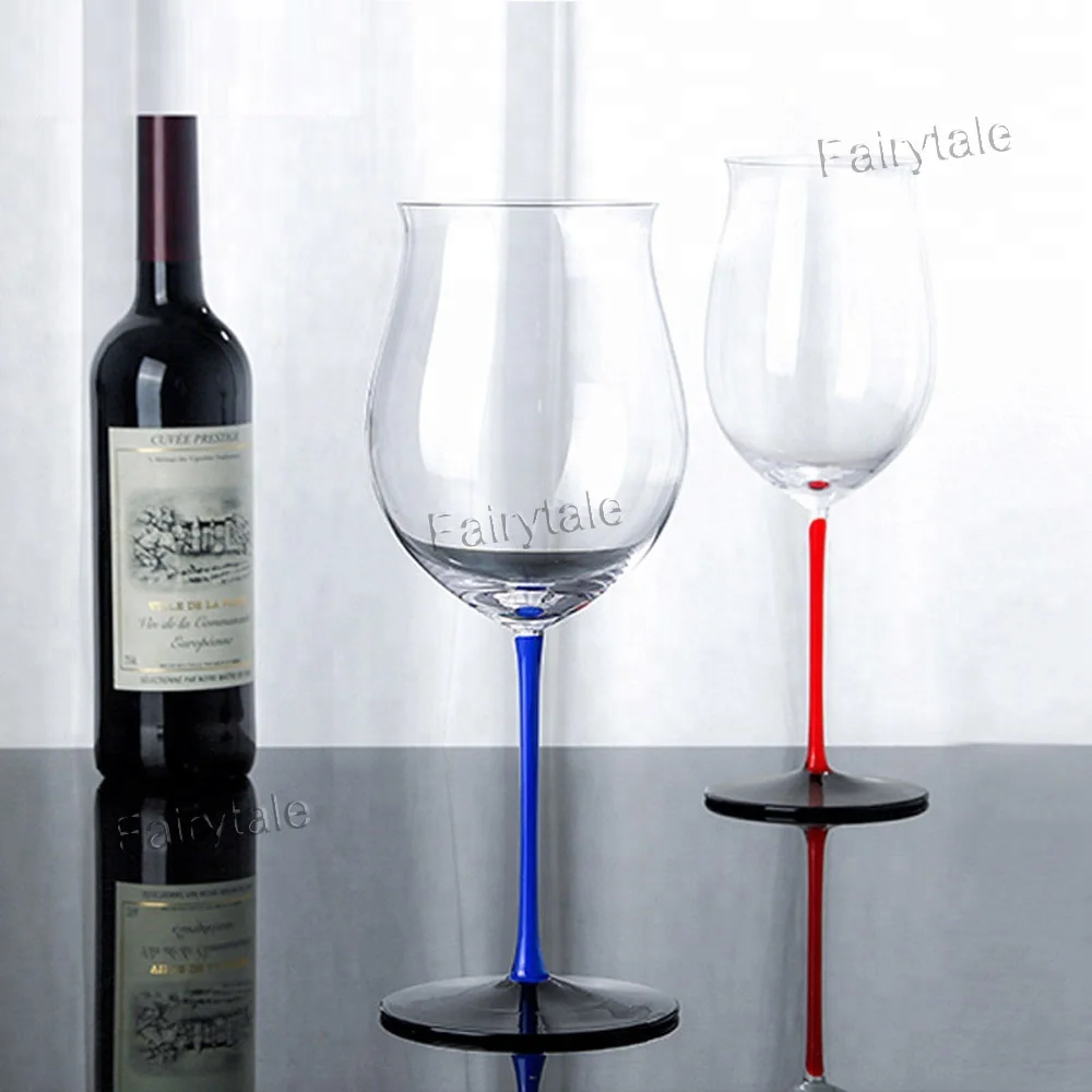 
Colored Stem GlasswareTulip Stemware Manufacturer Cheap Blue Red Black Stem Burgundy Colored Stem Wine Glass 