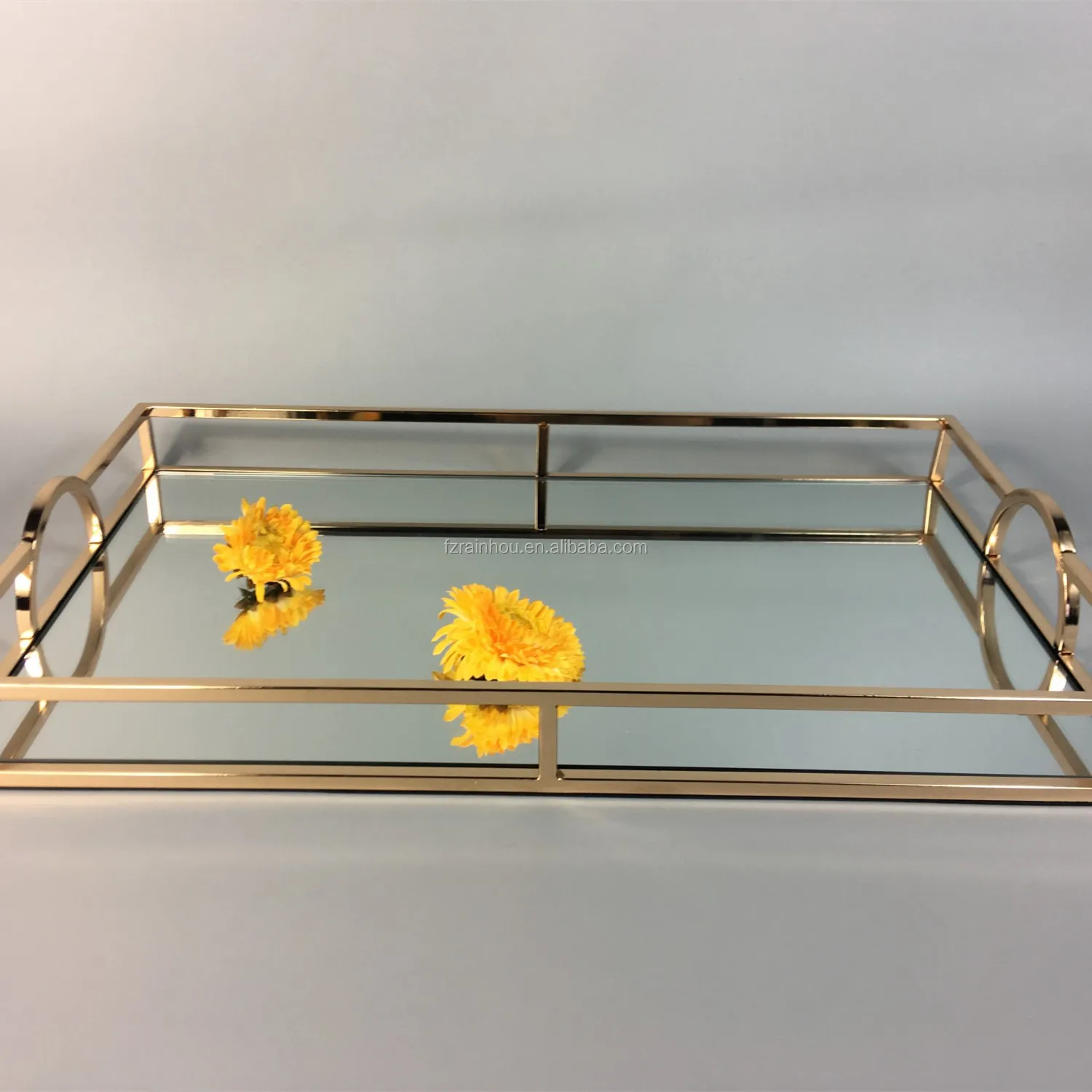 100% handmade rectangle metal vintage glass mirror serving tray for home decor and hotel