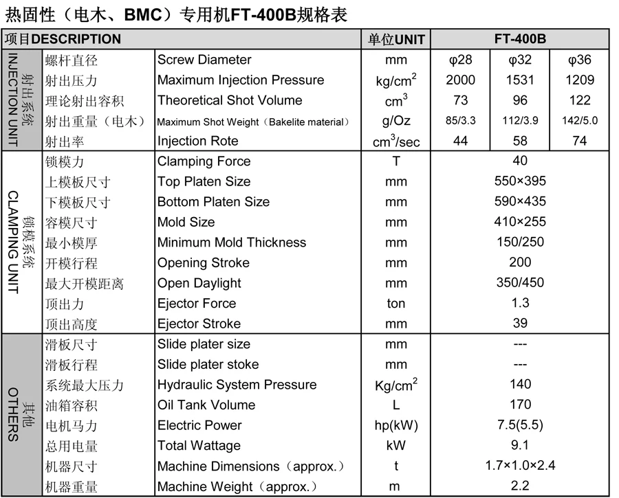
FT-400B Bakelite injection molding machine 