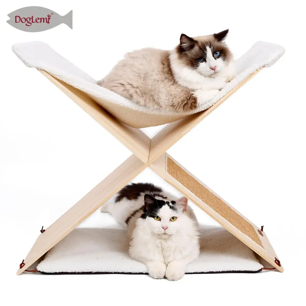 Nature Cat Beds Furniture Simple 2 Leve Furniture Cat Tree Solid Wooden Scratching Post Cat