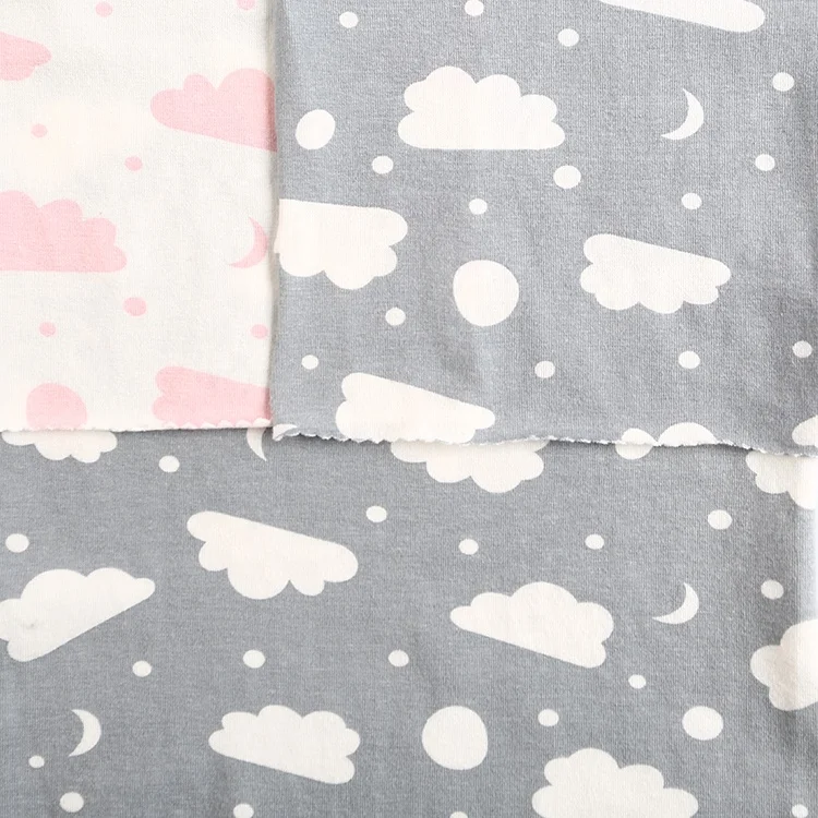 
Single jersey cloud print 100% combed cotton jersey knit sweat suit baby clothing fabric 