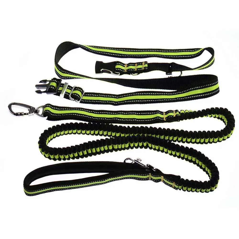 Reflective Hands Free Bungee Rope Dog Lead Leash Waist Belt Carabiner Dog Leash For Running Training