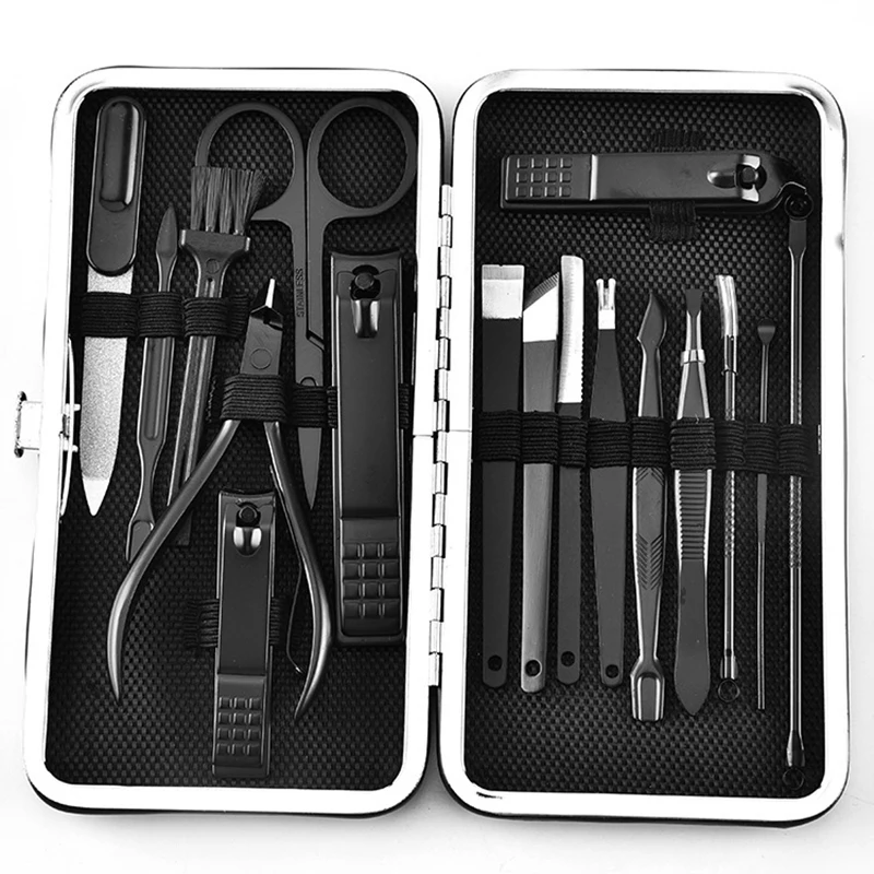 Professional Stainless Steel  17 Pcs Black Toe Nail Clipper Pedicure Manicure Set
