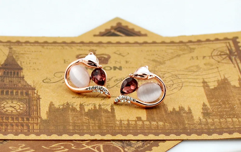 Новые модные привлекательные золотистые серьги в форме лисы с красными камнями XYR300227 2015 года!!!!!