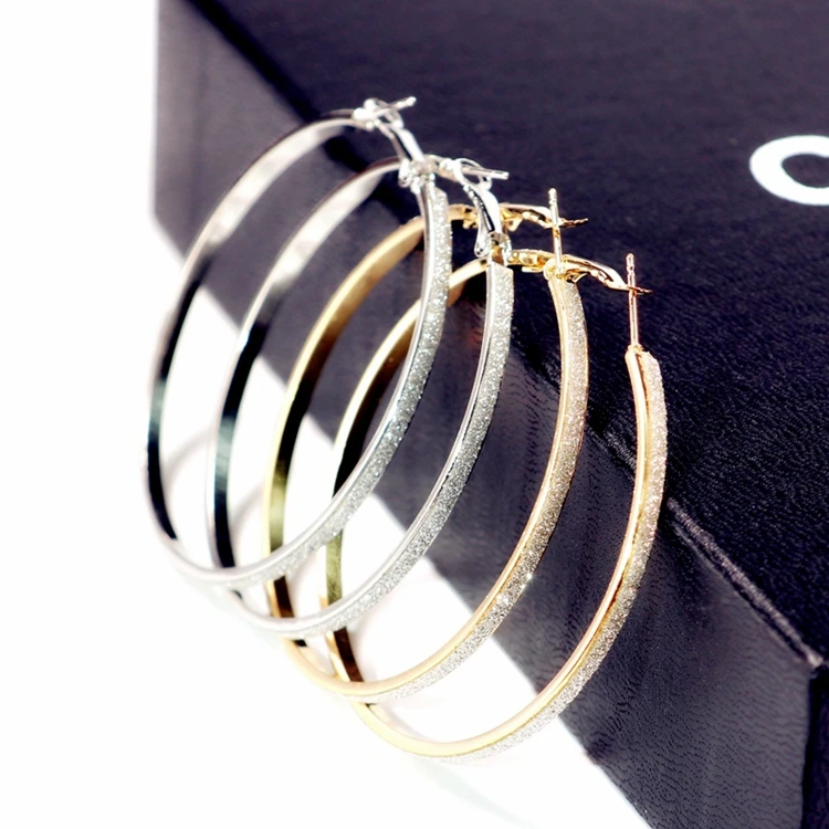 Wholesale Bulk Women Jewelry Earring Dull Polish Dubai Gold Plated Big Large Bali Hoop Earrings with Glitter