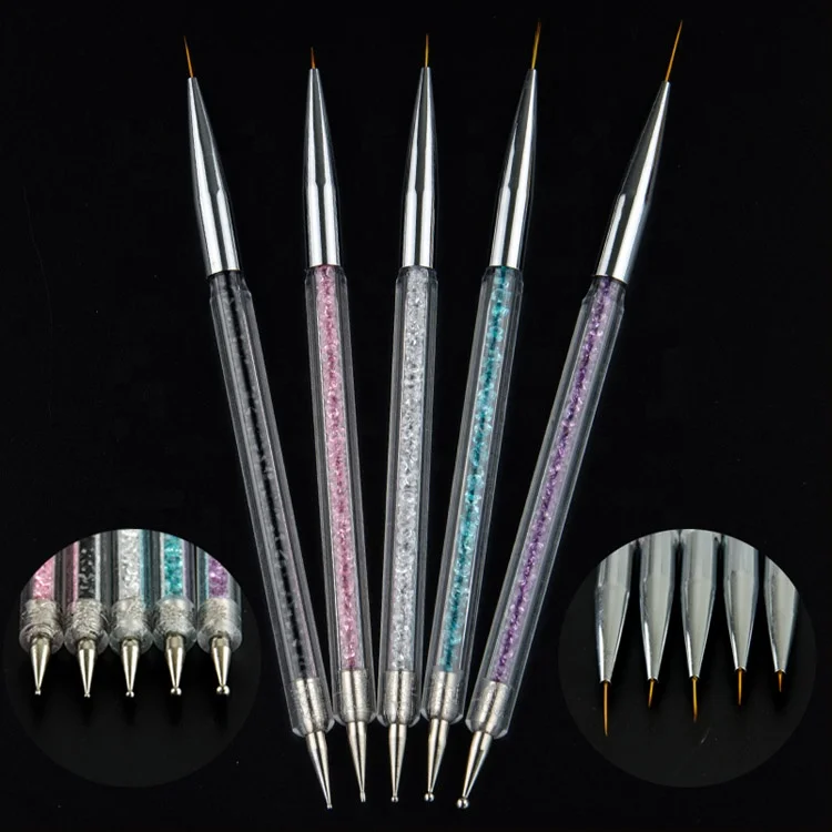 5 Size Nail Art Dotting Brush Rhinestone 2 Way UV Gel Painting Manicure Tool Nylon Nail Painting Drawing Brush Set