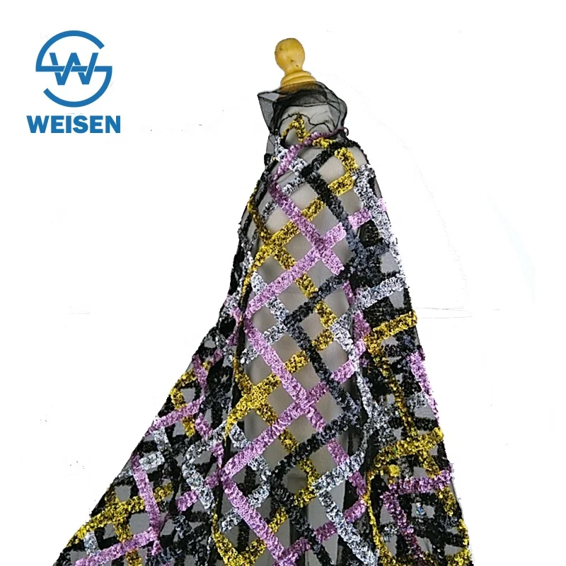 Square Embroidery Dance Dress Party Colorful African Geometric Sequin Fabric