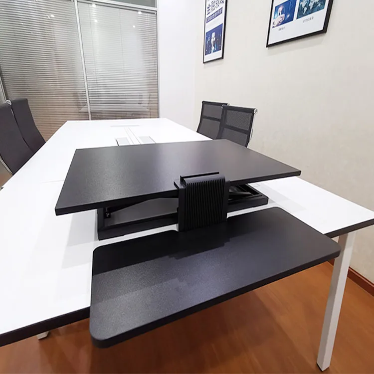 Black Bureau Pc Desk Computer Table Sit To Stand Desk Converter With Keyboard