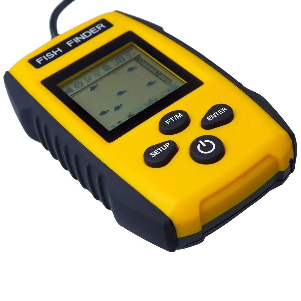 Portable Fish Finder, Fishfinder with Wired Sonar Sensor Transducer and LCD Display