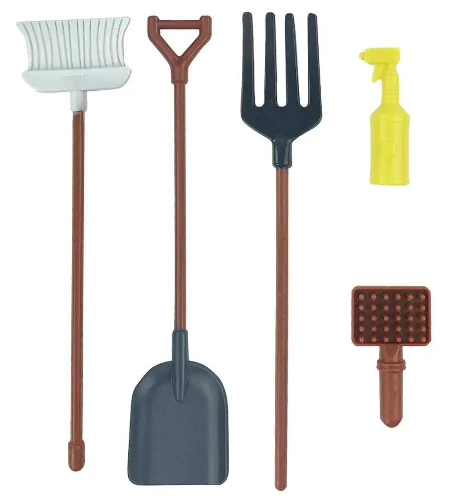 Horse Stable Take-Along Toy Play Set with Farm Tools and Accessories - Set of 3 Horses