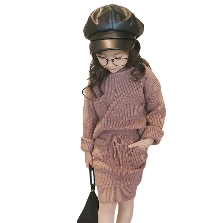 
New hot manufacturers direct fashion design Girls Wear Baby Spring Knit Girls Cotton Sweater Set Kids Top and Skirt 