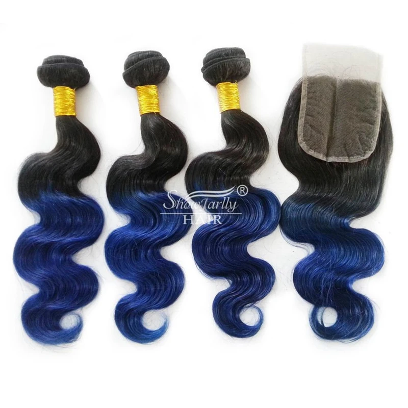 
blue colored Virgin Weave Body Wave Ombre Brazilian Hair Weaves Bundle blue Ombre Human Hair Weave 