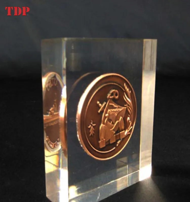 TDP square transparent acrylic resin block flower coin inside acrylic crystal lucite paper weights