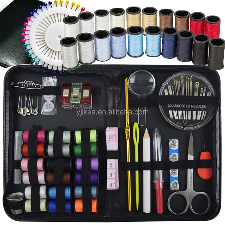 Professional 18pcs Thread Coils Black PU Leather Sewing Kit