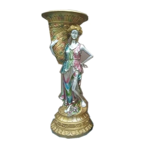 European Resin Colored Drawing Floor Flower Large Vase Maid Sculpture