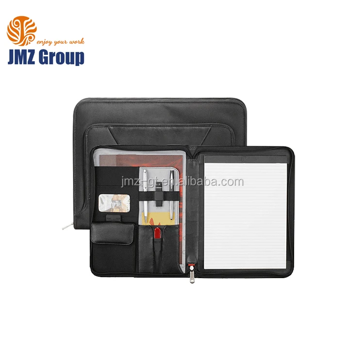 Luxury yellow A4 leather file folder zipper portfolio A4 padfolio business manager folder with calculator ring binder