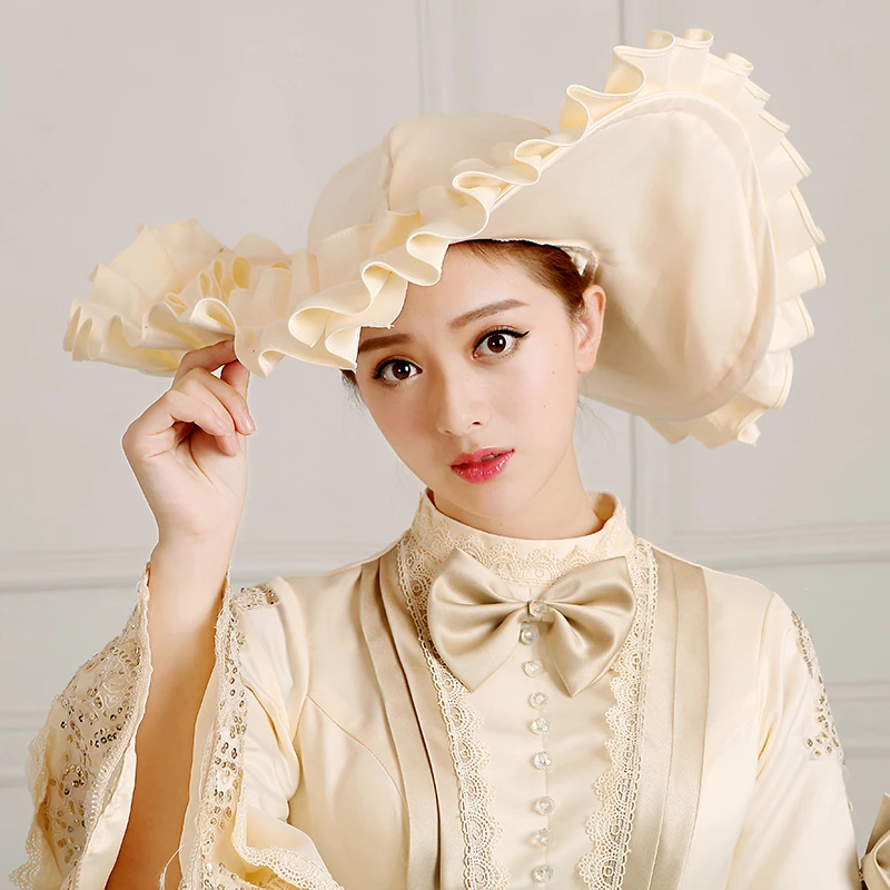 Women Champagne Elegant Lace Bow Satin Long Evening Party Dress Lolita Dress