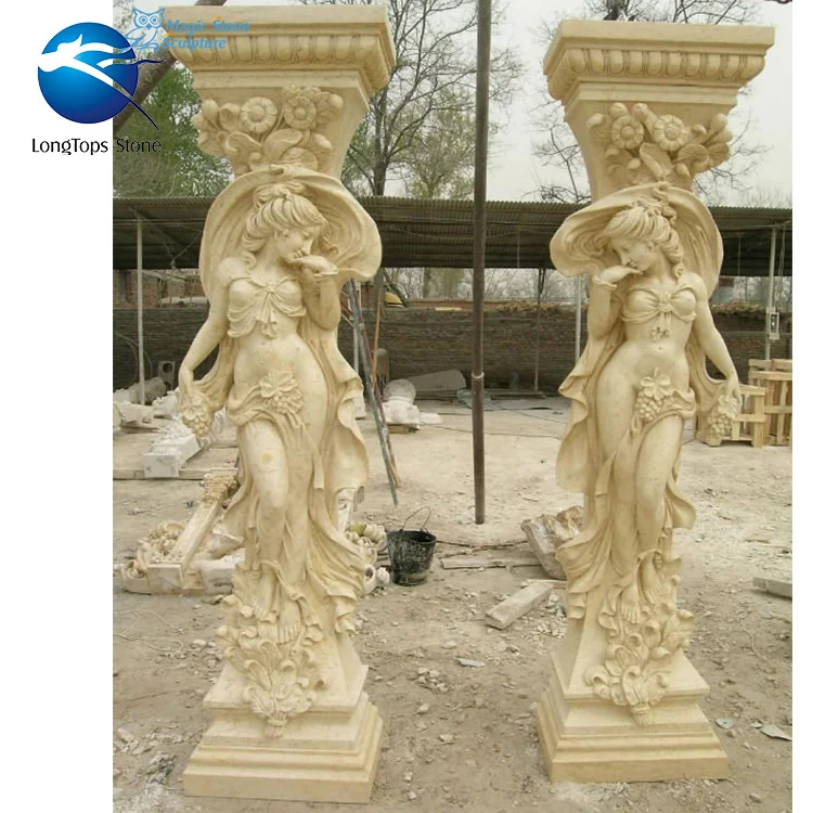 High quality marble column statue carved stone pillar stone carved square pillar designs