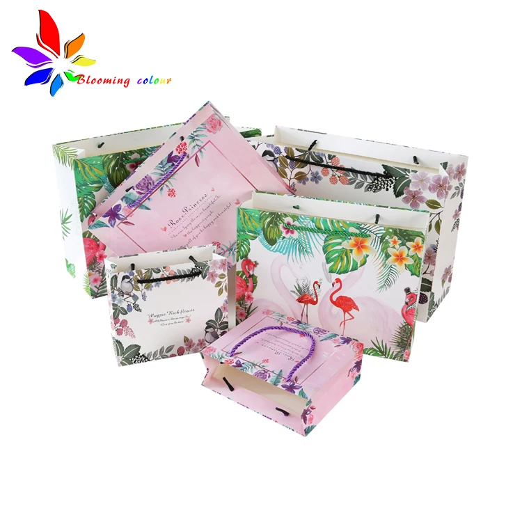 Custom herringbone ribbon handle boutique paper shopping bag