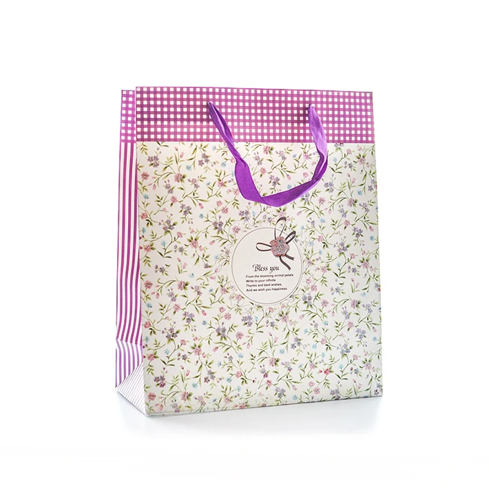 Fashion printed logo fancy shopping paper gift bag with rope