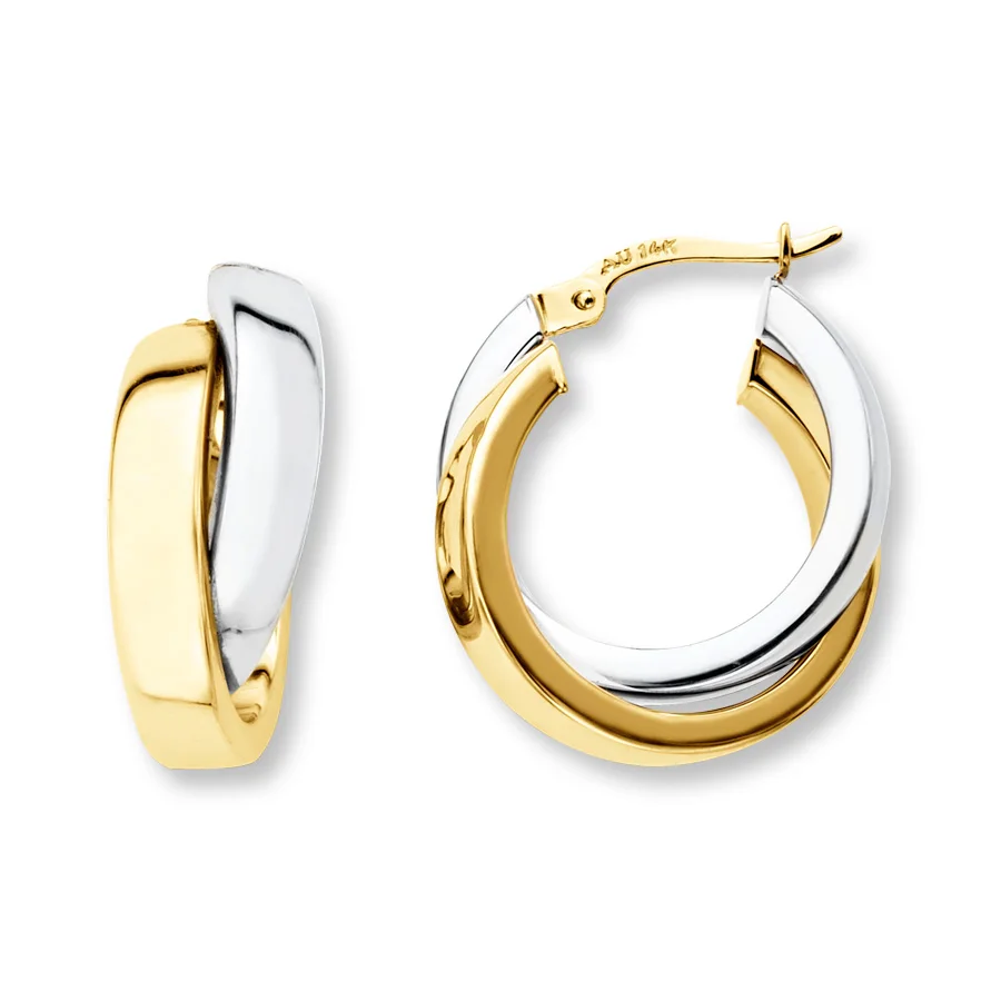 14K Crossover Hoop Earrings Two-Tone Gold